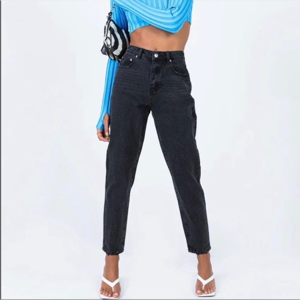 Princess Polly High Rise Distressed Denim Mom Jeans Size 4 Faded Black